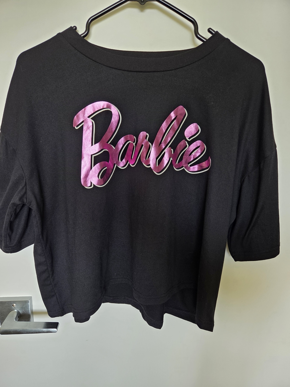 Barbie Black Short Sleeve Tee with Pink Script Logo